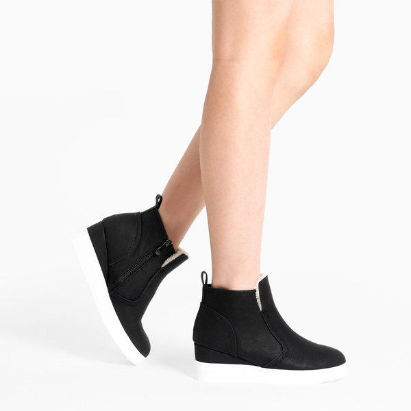 Hidden Heel Platform Wedge Booties - BLACK PU - 1